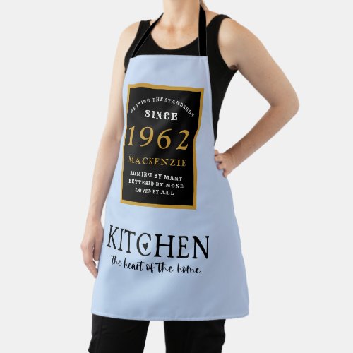 60th Birthday 1962 Name Elegant Black Gold Blue Apron