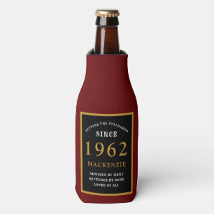 60th Birthday 1962 Name Elegant Black Gold Red Bottle Cooler