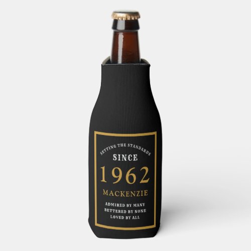 60th Birthday 1962 Name Elegant chic Black Gold Bottle Cooler