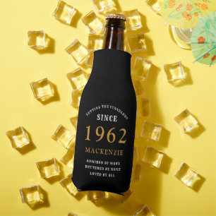 60th Birthday 1962 Name Elegant Gold White Black Bottle Cooler