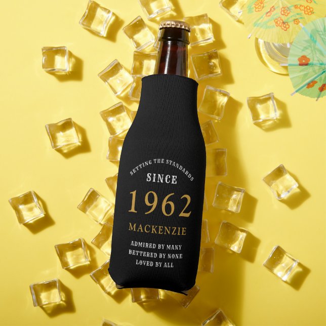 60th Birthday 1962 Name Elegant Gold White Black Bottle Cooler (In Situ Summer)