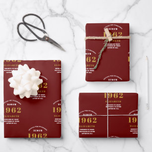 60th Birthday 1962 Red Gold Chic Elegant Wrapping Paper Sheets
