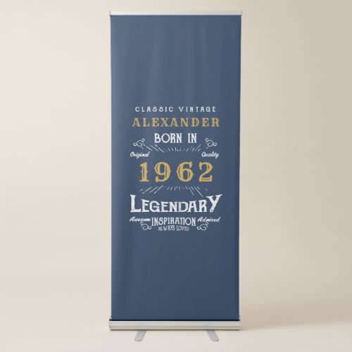 60th Birthday 1962 Vintage Blue Gold Legendary Retractable Banner