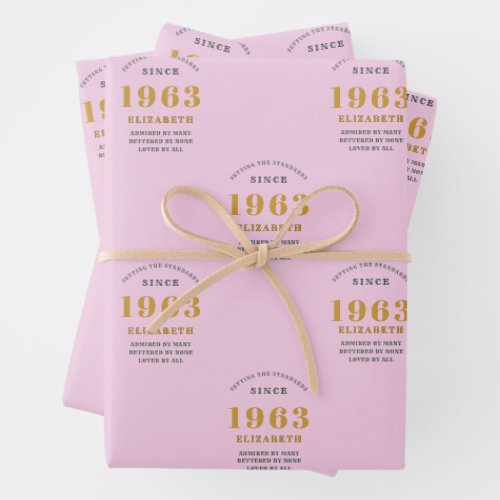 60th Birthday 1963 Add Name Pink Grey Wrapping Paper Sheets