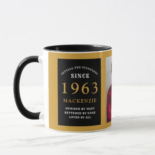 60th Birthday 1963 Black Gold Add Name Photo Mug