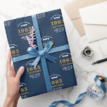 60th Birthday 1963 Blue Gold Add Name Wrapping Paper<br><div class="desc">A personalized wrapping paper design for that birthday celebration for a special person. Add the name to this vintage retro style blue and gold design for a custom birthday gift. Easily edit the name and year with the template provided. A wonderful custom birthday gift. More gifts and party supplies for...</div>