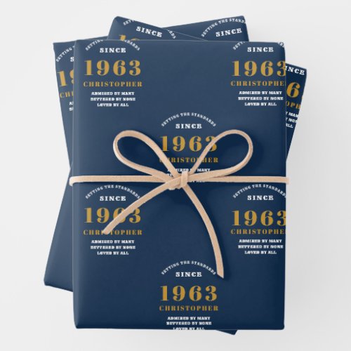 60th Birthday 1963 Blue Gold Add Name Wrapping Paper Sheets