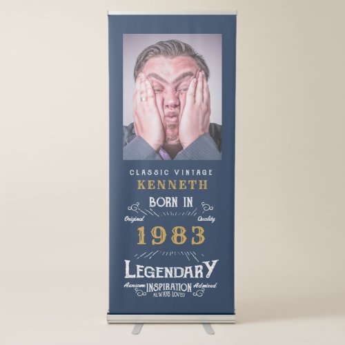 60th Birthday 1963 Legend Blue Gold Name Photo Retractable Banner