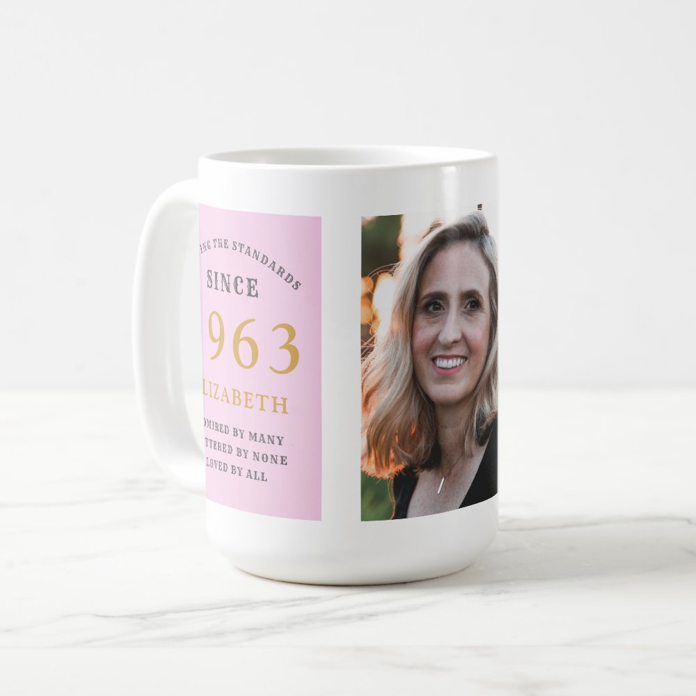 60th Birthday 1963 Pink Grey Add Name Photo Custom Coffee Mug