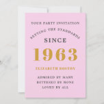 60th Birthday 1963 Pink Grey Add Name Year Invitation<br><div class="desc">For those celebrating their birthday we have the ideal birthday party invitation card. The elegant background with a gold design is simple and chic. Easily customize the text to the front and the rear of this birthday invitation card using the template provided. Part of the setting standards range of cards,...</div>