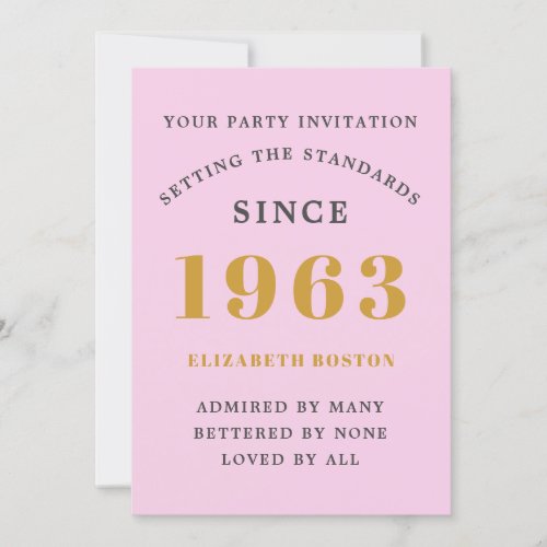 60th Birthday 1963 Pink Grey Add Name Year Invitation