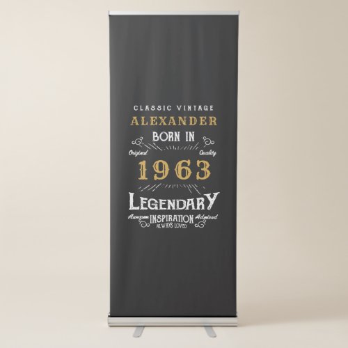 60th Birthday 1963 Vintage Black Gold Legendary Retractable Banner