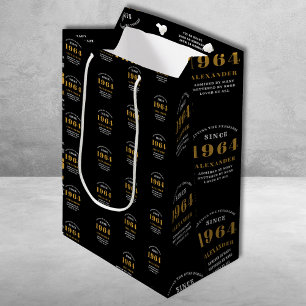 60th Birthday 1964 Black Gold Chic Elegant Medium Gift Bag