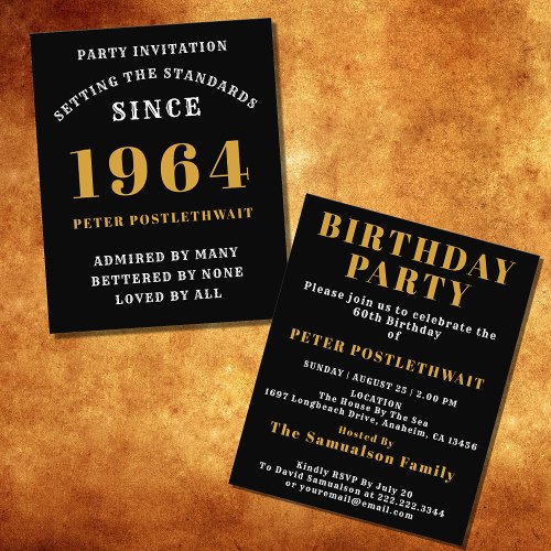 60th Birthday 1964 Black Gold Personalized For Him Flyer