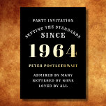 60th Birthday 1964 Black Gold Personalized For Him Foil Invitation<br><div class="desc">Elegant Black and Gold Foil 60th Birthday Invitation - Create Your Own Personalized Design. Setting the stage for a remarkable celebration starts with the perfect invitation. Our elegant black and gold 60th birthday invitation is the perfect choice for this milestone event. Bathed in black for a touch of sophistication and...</div>