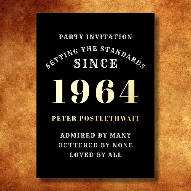 60th Birthday 1964 Black Gold Personalized For Him Foil Invitation (Elegant Black and Gold Foil 60th Birthday Invitation - Create Your Own Personalized Design. )