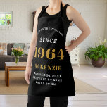 60th Birthday 1964 Name Chic Elegant Black Gold Apron<br><div class="desc">Elegant Black & Gold Chic Apron - 60th Birthday 1964 Name Personalized Kitchen & BBQ Essentials. Celebrate a fabulous birthday with style and practicality! This Elegant Black & Gold Chic Apron, personalized for those born in 1964, is the perfect accessory for the culinary enthusiast in your life. Its eye-catching design,...</div>