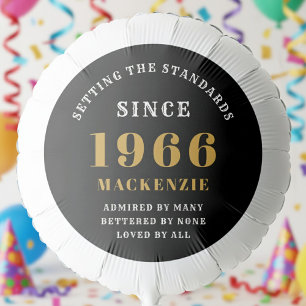 60th Birthday 1966 Add Name Black Gold Balloon