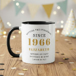 60th Birthday 1966 Add Name Elegant Mug<br><div class="desc">Personalized birthday mug for those born in 1966. Easily customize the text to the front and the interior of this birthday coffee mug using the template provided. Part of the setting standards range of designs.</div>