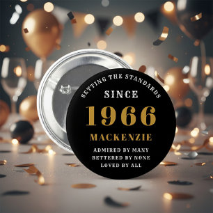 60th Birthday 1966 Elegant Chic Black Gold Button