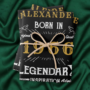 60th Birthday 1966 Legend Vintage Black Wrapping Paper Sheets
