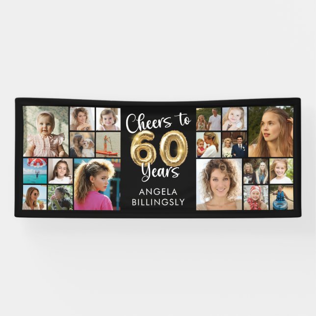 60th Birthday 20 Photo Collage Cheers to 60 Years Banner (Horizontal)