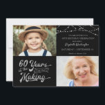 60th Birthday 2 Photos Silver String Lights Invitation<br><div class="desc">Invite your guests with this 60th birthday party invitation in black and silver with string lights featuring a retro typography design stating 60 YEARS IN THE MAKING which integrates their birth year within the design. Include THEN and NOW photos for a fun invitation. Party invitation details are on the back...</div>