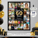 60th Birthday 39 Photo Collage Cheers to 60 Years Poster<br><div class="desc">Celebrate a 60th birthday with a photo memories display poster print utilizing this easy-to-upload photo collage template with 39 square photos and the title CHEERS TO 60 YEARS and name in your choice of background color in EDIT. The design features faux metallic gold foil balloon numbers and modern calligraphy script...</div>