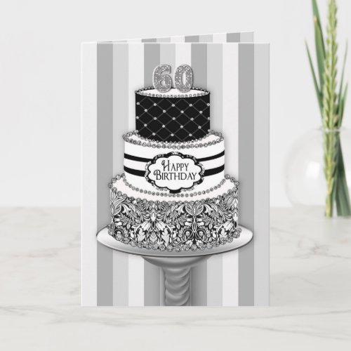 60th Birthday, 3 Tier Black/White Pattern Cake