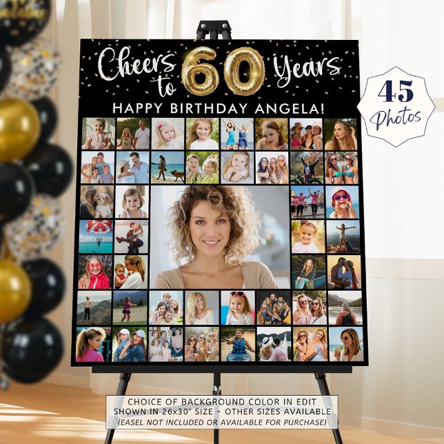 60th Birthday 45 Photo Collage Cheers to Years Foam Board (Creator Uploaded)