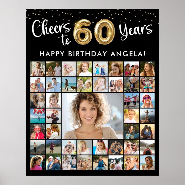 60th Birthday 45 Photo Collage Cheers to Years Poster (Front)