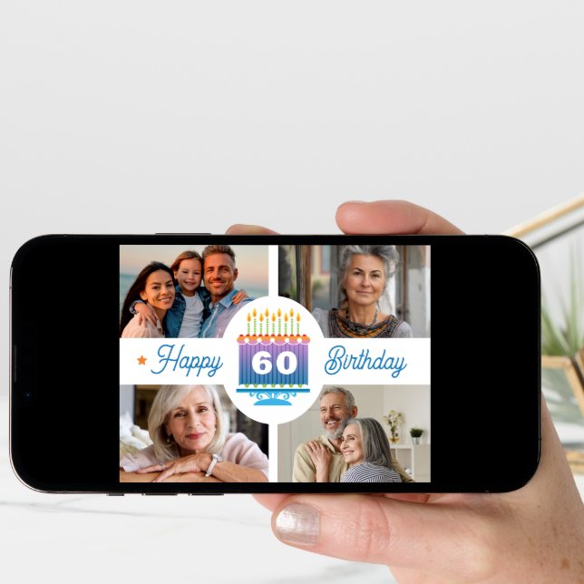 60th Birthday 4 Photo Card (Front Digital)