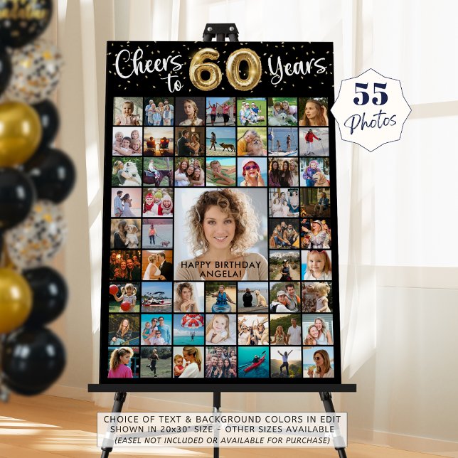 60th Birthday 55 Photo Collage Cheers to Years Foam Board (Creator Uploaded)