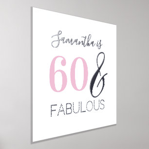 60th Birthday 60 and Fabulous Birthday Pink Silver Foil Prints