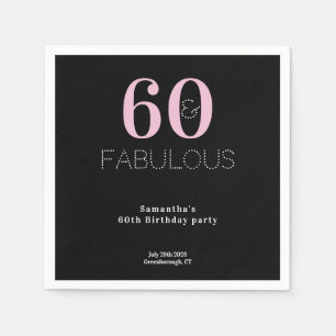 60th Birthday 60 and Fabulous Black Pink Party Napkins
