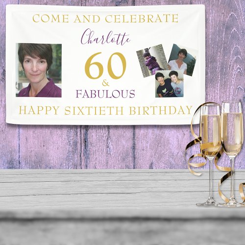 60th birthday 60 and Fabulous Photo Collage gold Banner