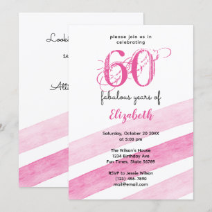 60th Birthday 60 fabulous years PINK Invitation