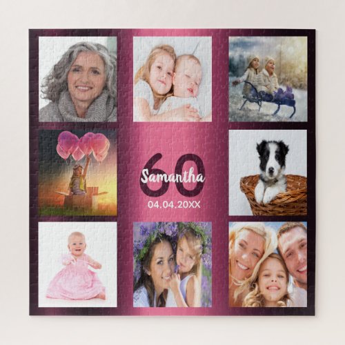 60th birthday 60 photo collage woman purple jigsaw puzzle