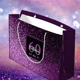 60th Birthday 60 purple pink glitter glam girl Large Gift Bag