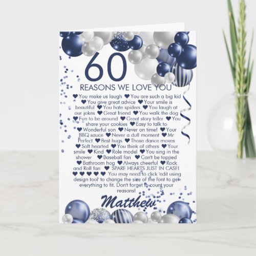 60th Birthday 60 Reasons We Love You Card