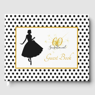 60th Birthday 60 & SENSATIONAL Polka Dot Modern  Guest Book