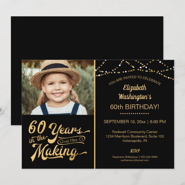 60th Birthday 60 YEARS IN THE MAKING Black & Gold Invitation (Front/Back)