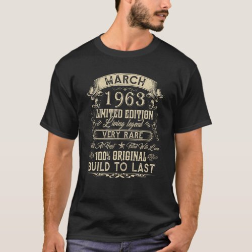 60th Birthday 60 Years Old Retro Vintage March 196 T_Shirt