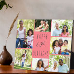 60th Birthday 7 Photo Collage Coral Grey Plaque<br><div class="desc">Say Happy 60th Birthday with a personalized photo plaque. The photo template is set up for you to add 7 of your favorite photos which are displayed in a photo collage around the birthday greeting. The wording simply reads "Happy 60th Birthday" in casual typography. "60th" is actually editable if you...</div>