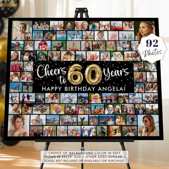 60th Birthday 92 Photos Black Gold Cheers To Year Foam Board (Creator Uploaded)