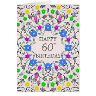 60th Birthday Abstract Flowers Cards