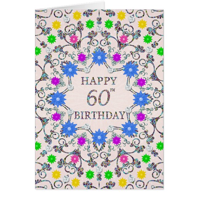 60th Birthday Abstract Flowers  Cards (Front)