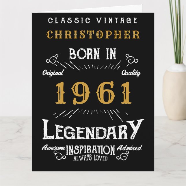 60th Birthday Add Name Born 1961 Legendary Large Card (Front)