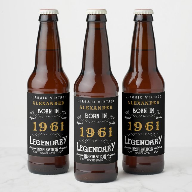 60th Birthday Add Your Name Born 1961 Legendary Beer Bottle Label (Bottles)