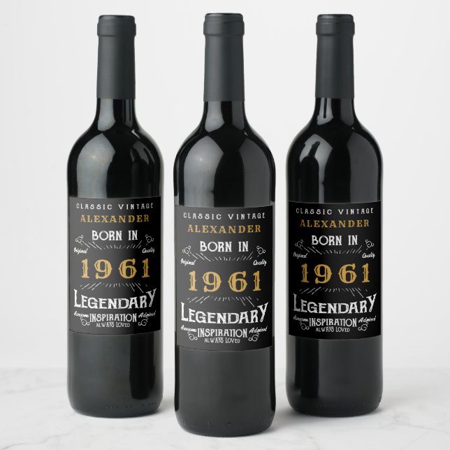 60th Birthday Add Your Name Born 1961 Legendary Wine Label (Bottles)